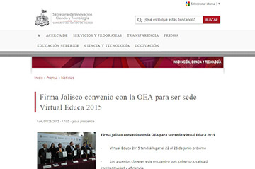 Firma Jalisco convenio con la OEA para ser sede Virtual Educa 2015