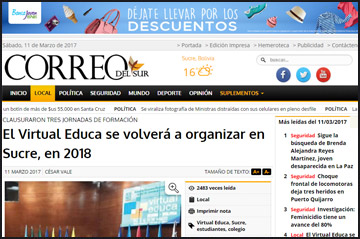 El Virtual Educa se volverá a organizar en Sucre, en 2018